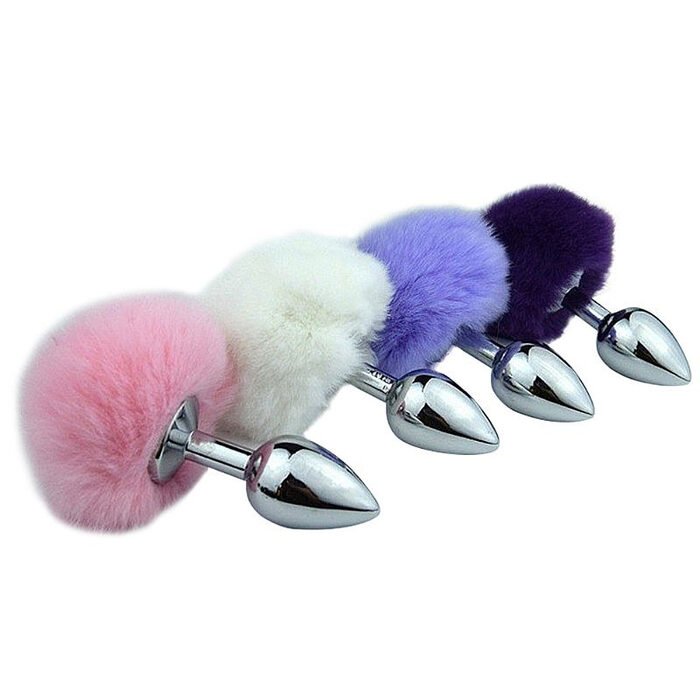 Plug anal em aço pompom de coelho P